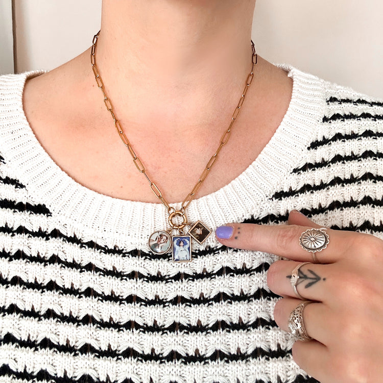 Pet Memorial Custom Photo Charm Necklace Three Charm Holder