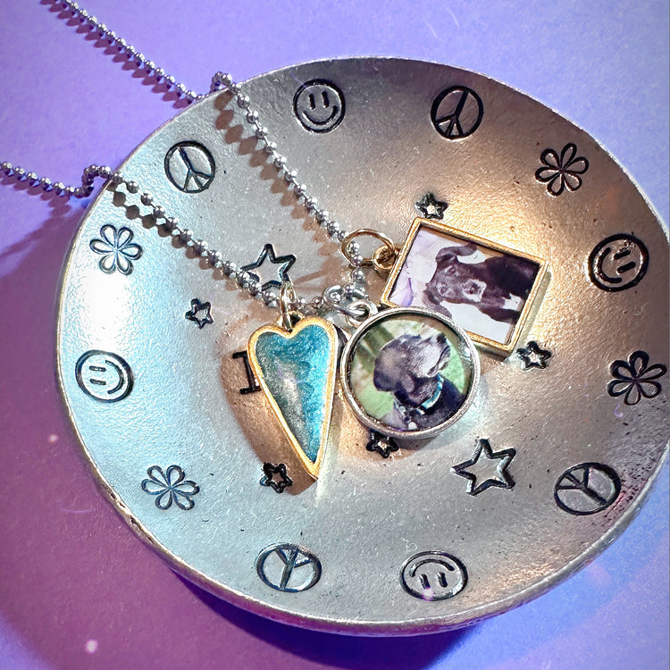 Pet Memorial Custom Photo Charm Necklace Purple Heart Silver or Gold