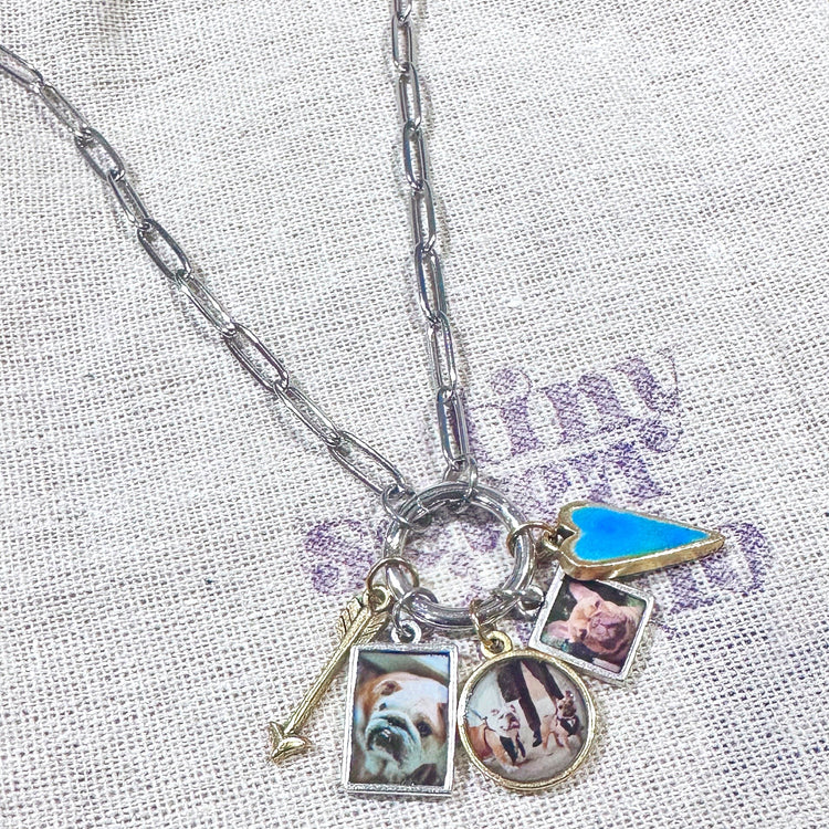 Pet Memorial Custom Photo Charm Necklace Three Charm Holder