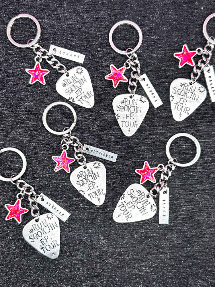 Jin Tour Location Guitar Pick Keychain