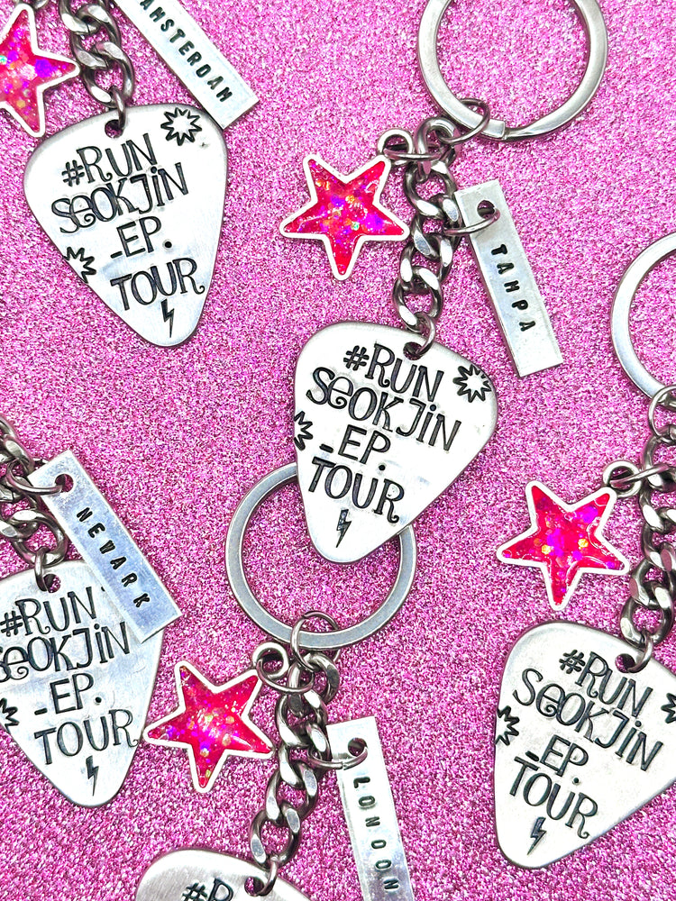 Jin Tour Location Guitar Pick Keychain