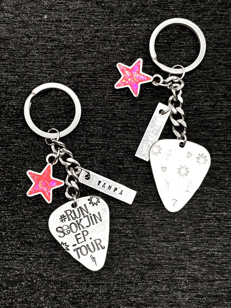 Jin Tour Location Guitar Pick Keychain