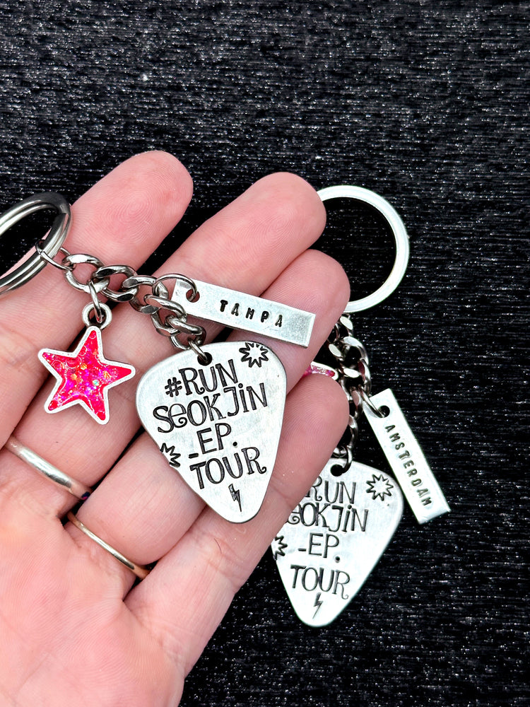 Jin Tour Location Guitar Pick Keychain