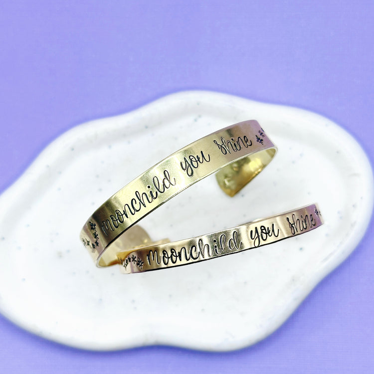 Moonchild You Shine Metal Cuff Bracelet Brass Aluminum Hand Stamped