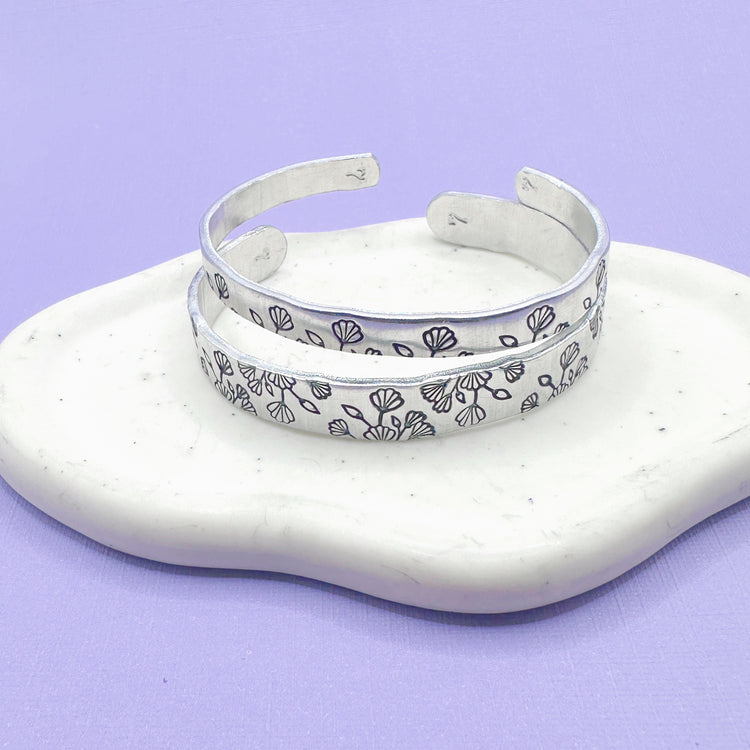 Floral Cuff Bracelet Aluminum Brass Hand Stamped Simple Flowers