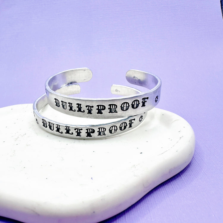 Bulletproof BTS Cuff Bracelet Aluminum Brass Hand Stamped