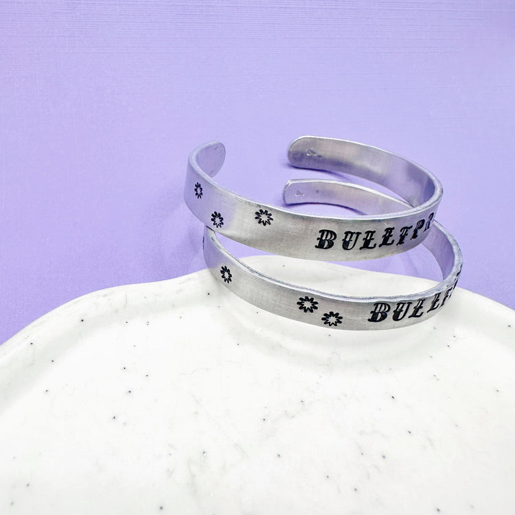 Bulletproof BTS Cuff Bracelet Aluminum Brass Hand Stamped
