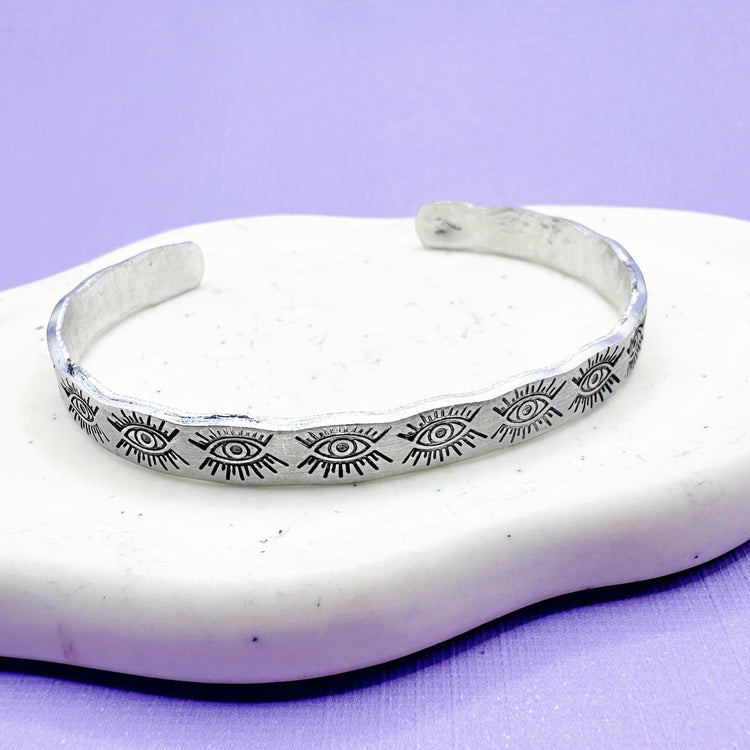 Eye Design Cuff Bracelet Aluminum Brass Hand Stamped