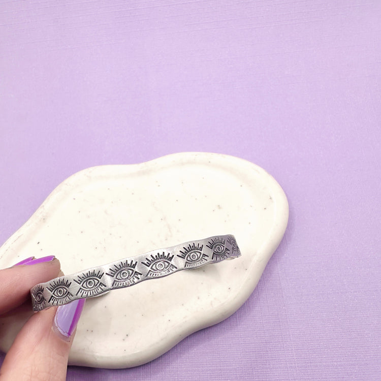 Eye Design Cuff Bracelet Aluminum Brass Hand Stamped