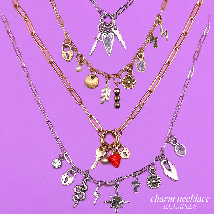 Charm Bar Custom Charm Necklace Paperclip Chain Gold Or Silver