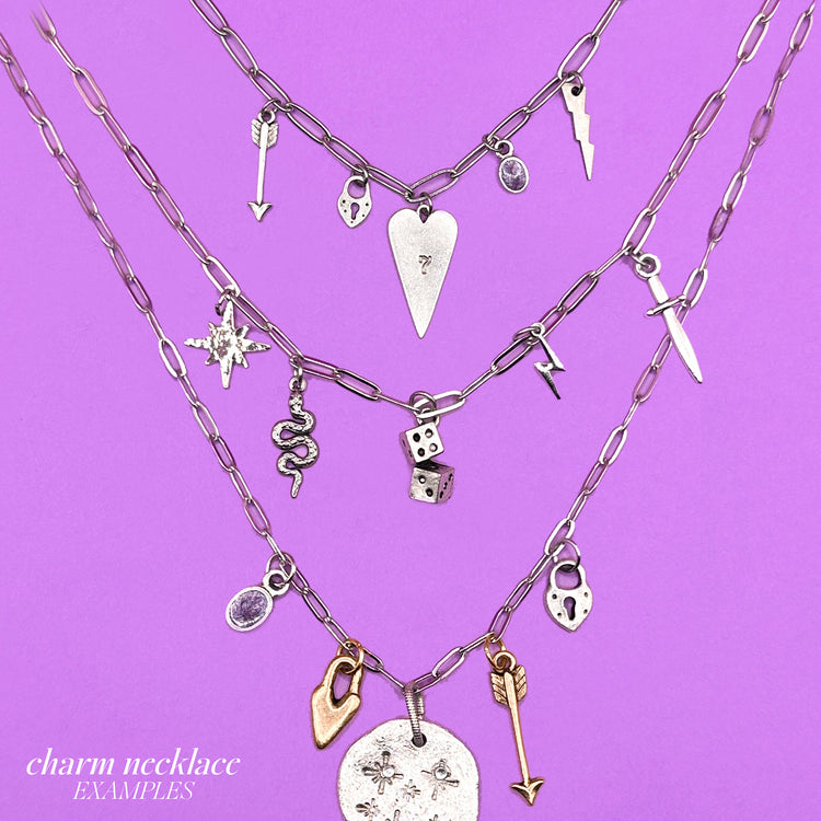 Charm Bar Custom Charm Necklace Paperclip Chain Gold Or Silver