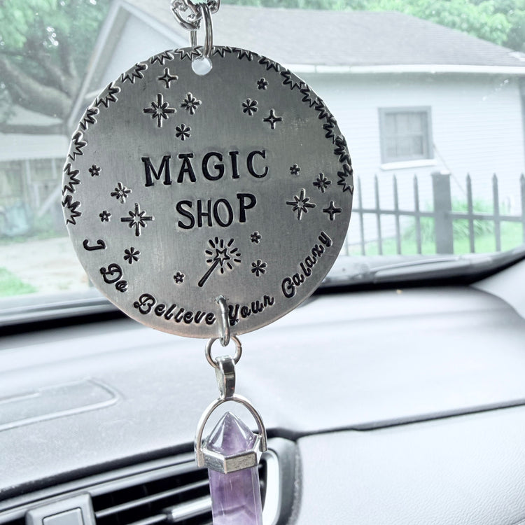 Magic Shop Car Charm Hand Stamped Purple Crystal Car Ornament