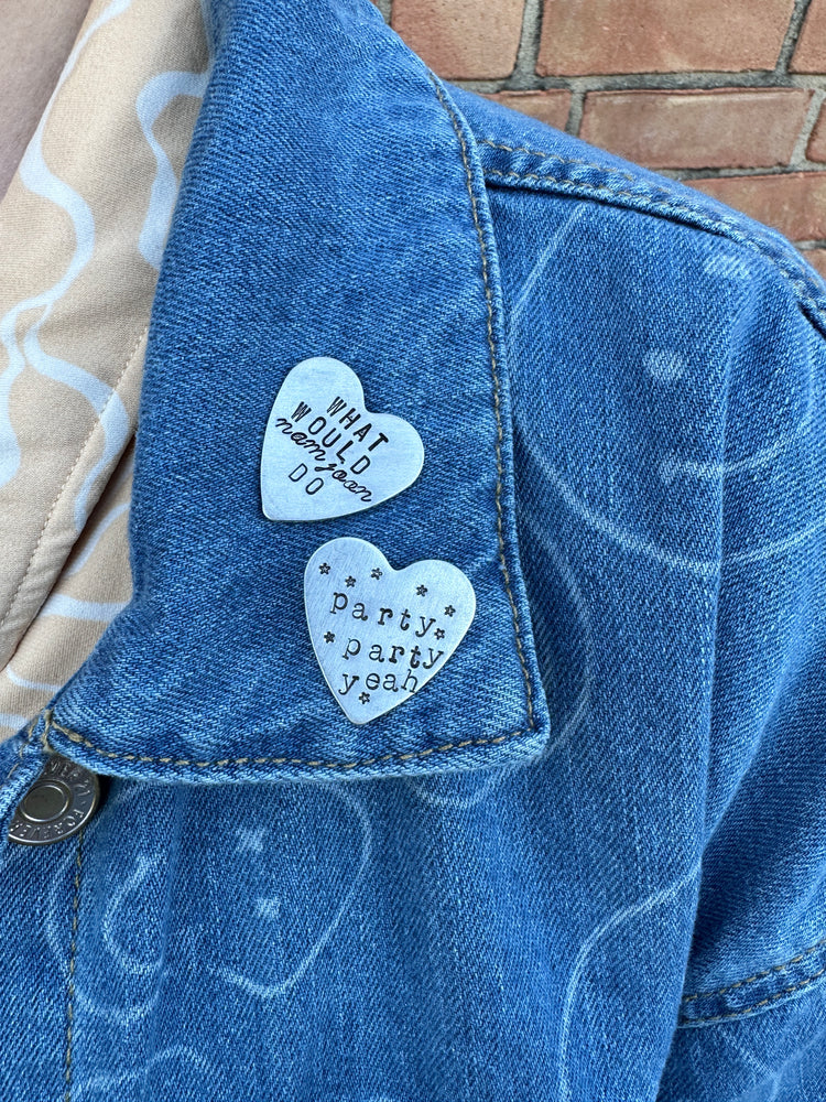 Young Forever Metal Hand Stamped Pin Heart