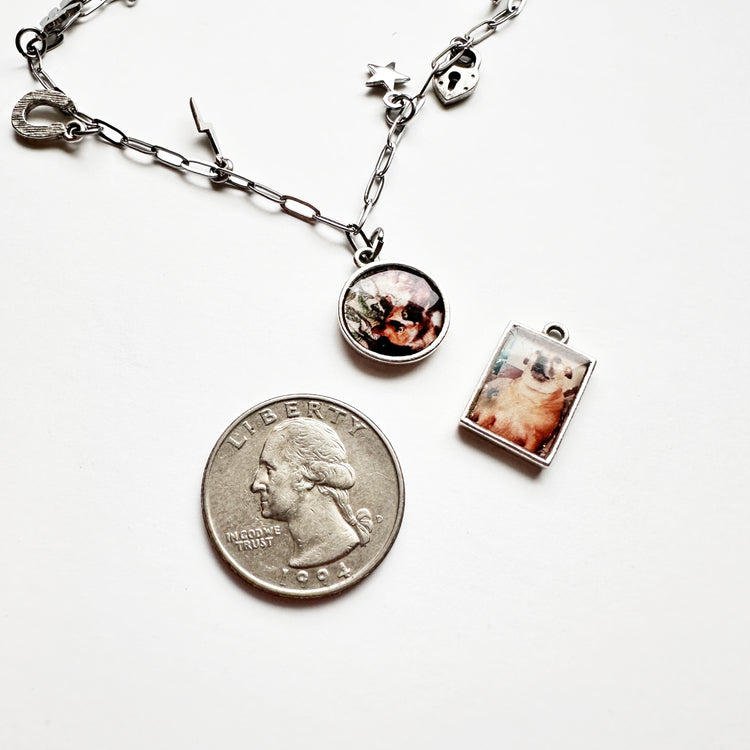 Pet Memorial Custom Photo Tiny Charm Necklace One Charm Paperclip Chain