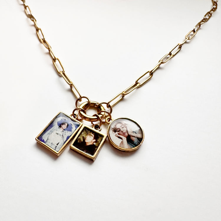 Pet Memorial Custom Photo Charm Necklace Three Charm Holder