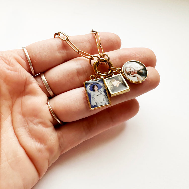 Pet Memorial Custom Photo Charm Necklace Three Charm Holder