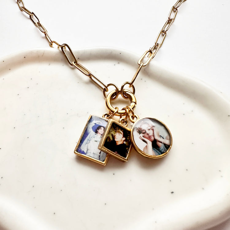 Pet Memorial Custom Photo Charm Necklace Three Charm Holder