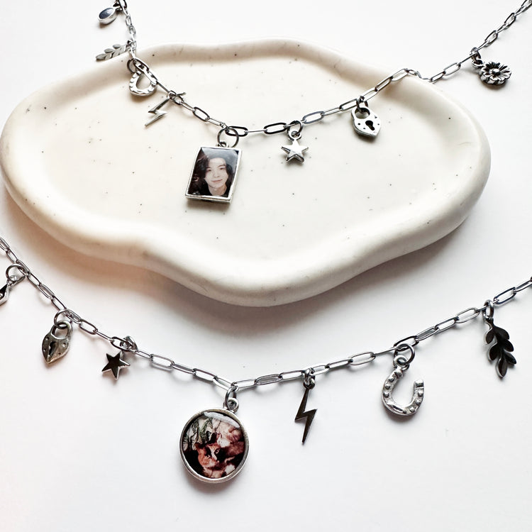 Pet Memorial Custom Photo Tiny Charm Necklace One Charm Paperclip Chain