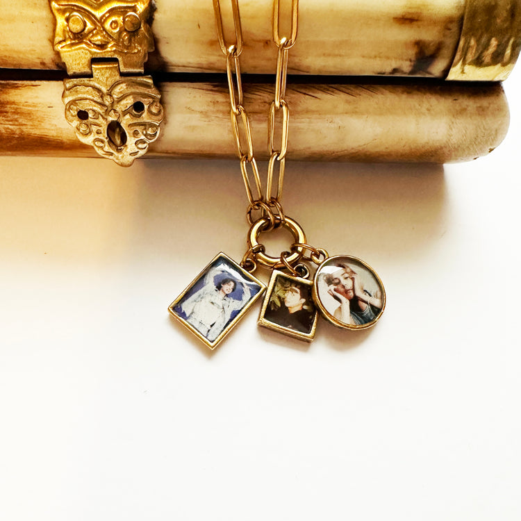 Pet Memorial Custom Photo Charm Necklace Three Charm Holder