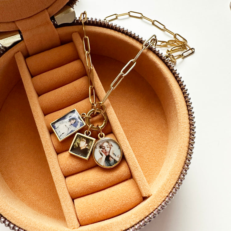 Pet Memorial Custom Photo Charm Necklace Three Charm Holder