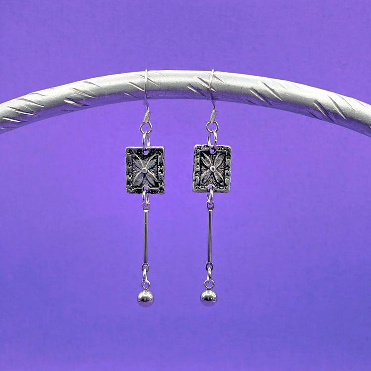 Pewter Floral Dangle Earrings Silver