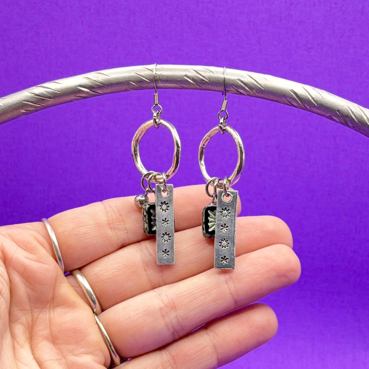 Charm Earrings Dangle Silver Earrings Stars Czech Glass Beads