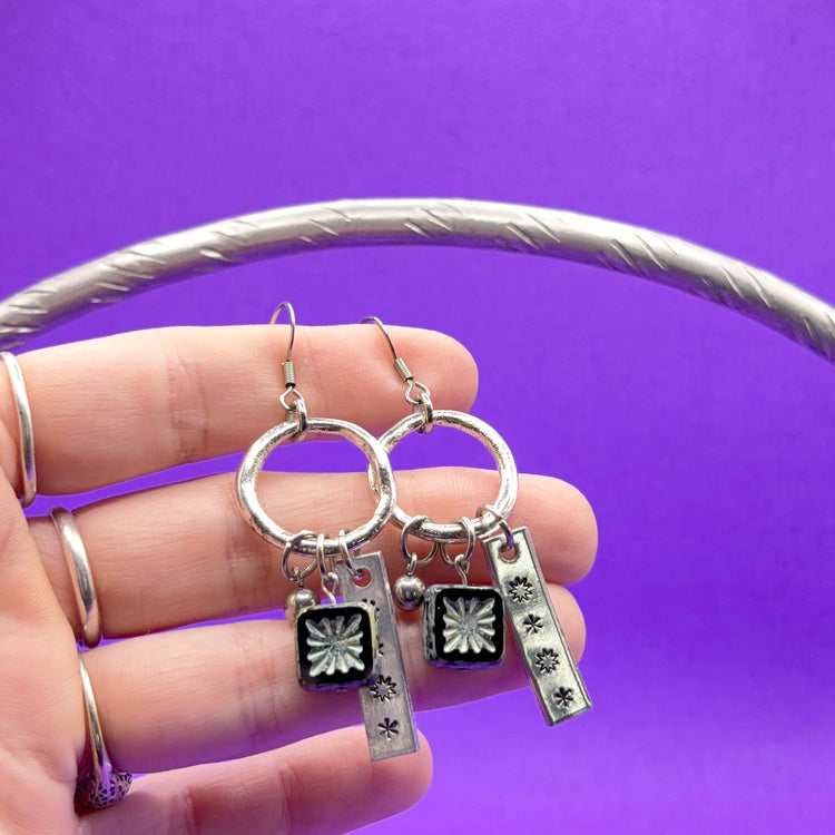 Charm Earrings Dangle Silver Earrings Stars Czech Glass Beads