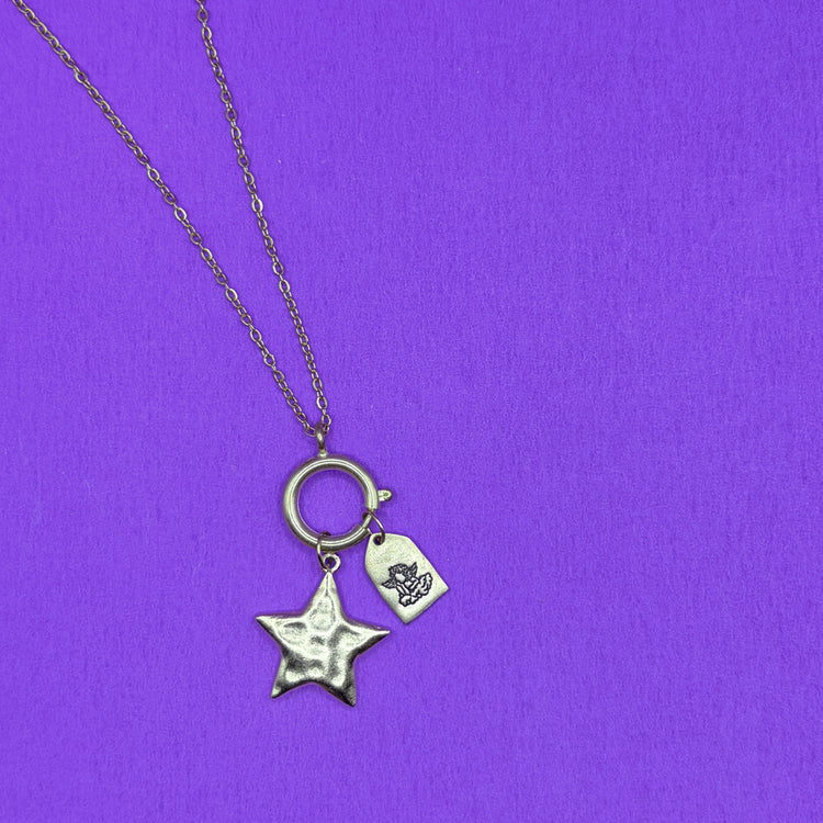 Angel Gold Star Pewter Necklace Hand Stamped