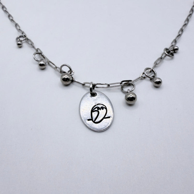 Silver Owl Hand Stamped Charm Necklace
