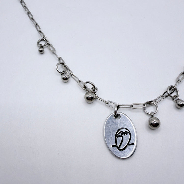 Silver Owl Hand Stamped Charm Necklace