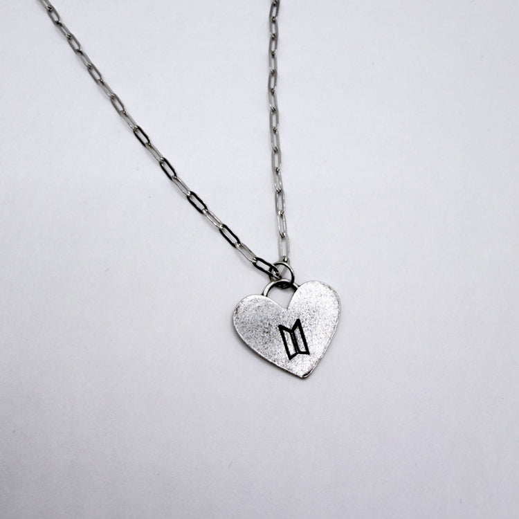 BTS Logo Heart Necklace Pewter Charm