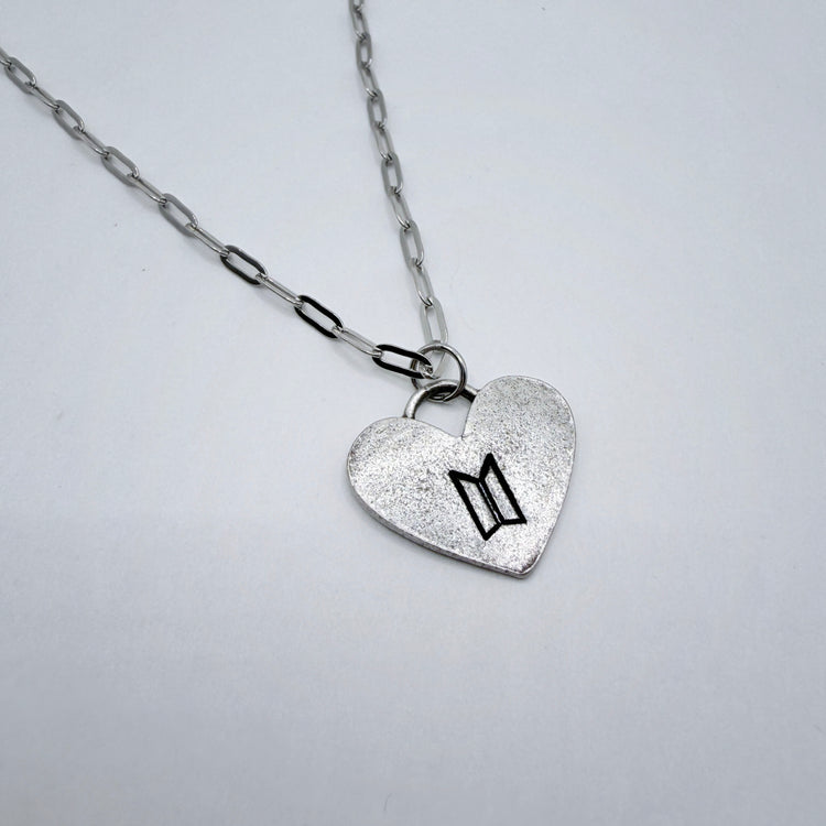 BTS Logo Heart Necklace Pewter Charm