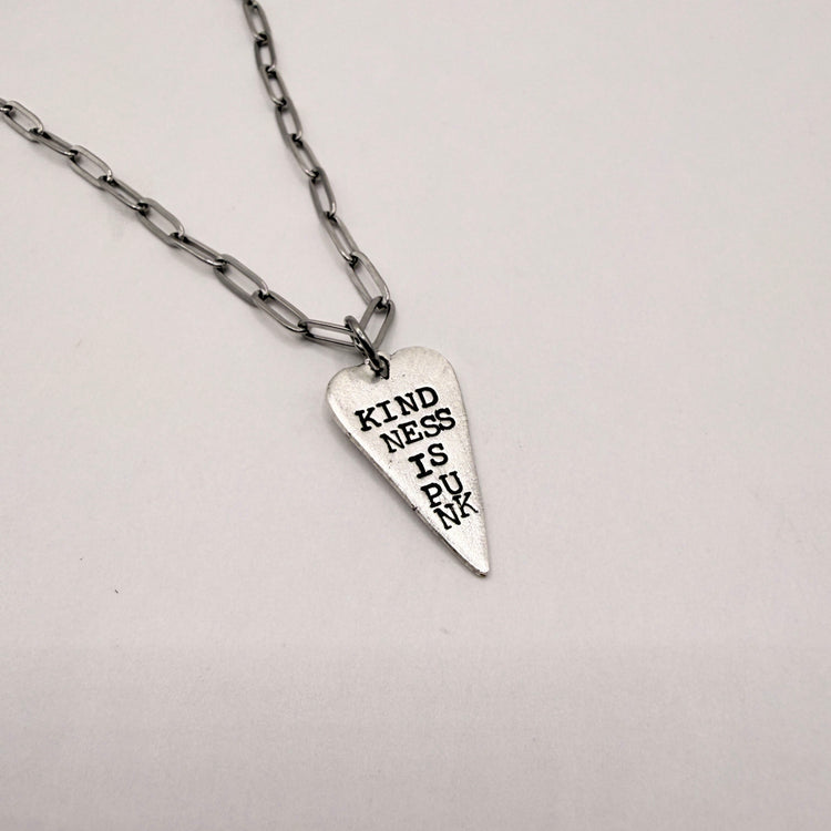 Kindness is Punk Hand Stamped Heart Charm Necklace