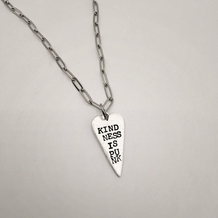 Kindness is Punk Hand Stamped Heart Charm Necklace