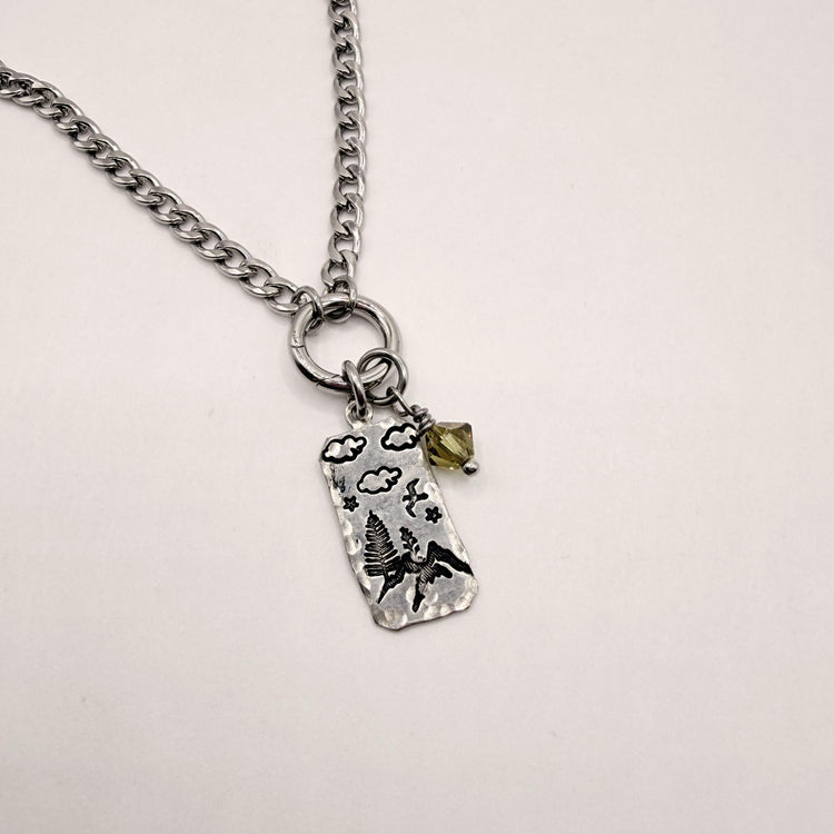 Hand Stamped Silver Mountain Clouds Chunky Necklace Charms