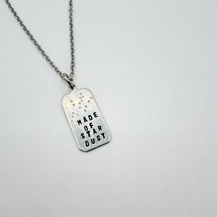 Hand Stamped Tag Necklace Silver Pewter Stardust