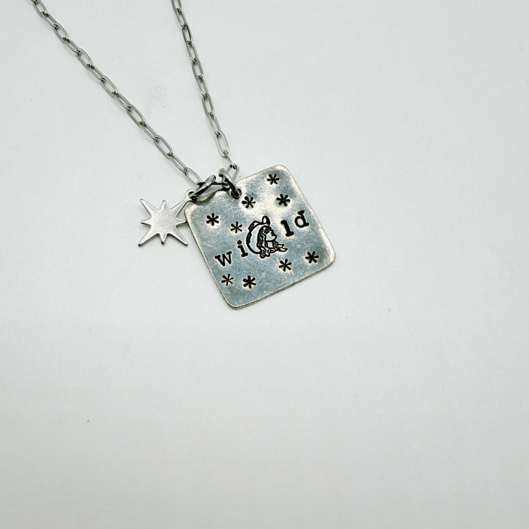 Wild Cowgirl Hand Stamped Charm Necklace Silver