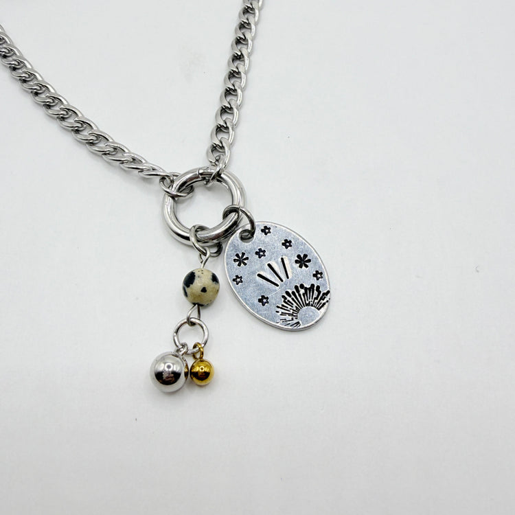 Hand Stamped Silver Charm Chunky Dangle Charm Holder Necklace