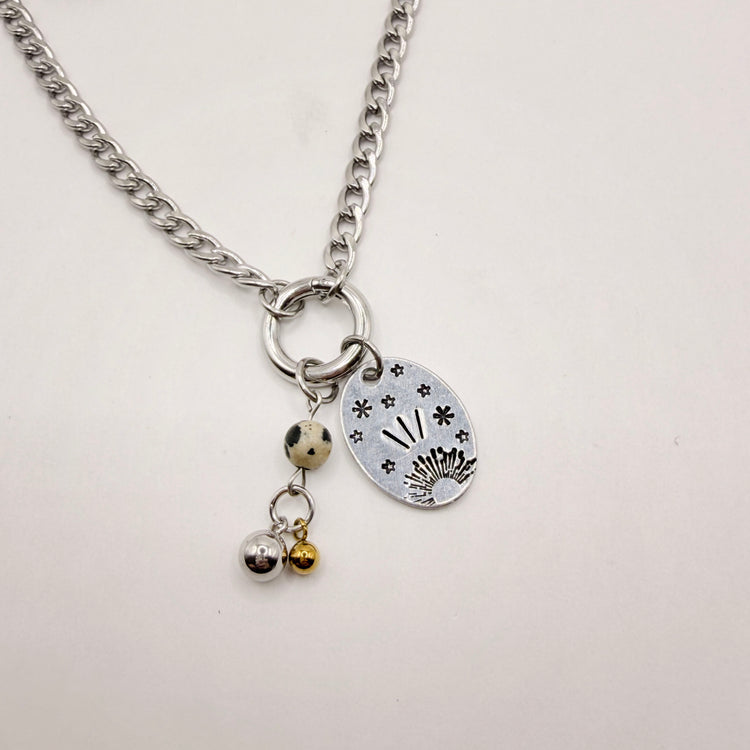 Hand Stamped Silver Charm Chunky Dangle Charm Holder Necklace