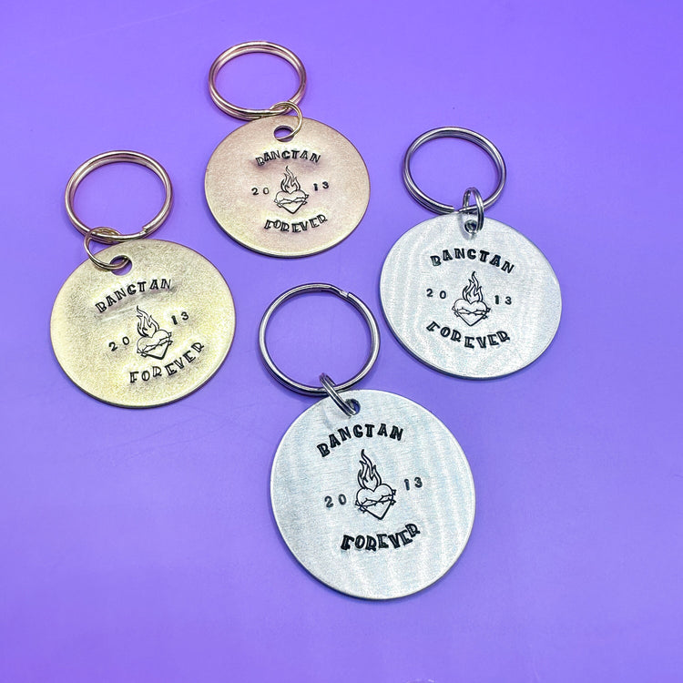 BTS Bangtan Forever Keychain BTS Merch ARMY Gift Handmade Handstamped Kpop Gift