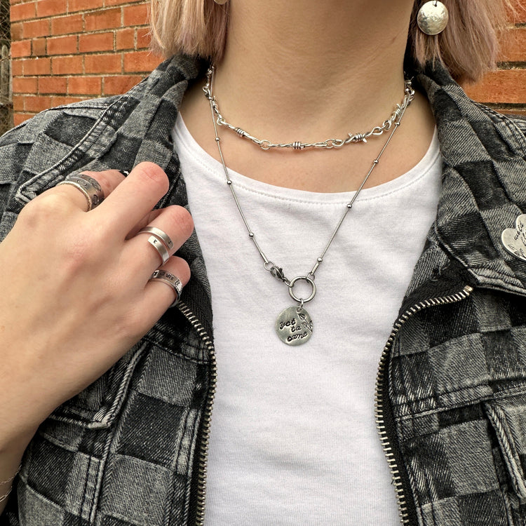 BTS Yet To Come Pewter Pebble Necklace BTS Merch Front Closure Satellite Chain ARMY Gift