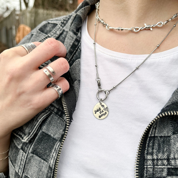 BTS Yet To Come Pewter Pebble Necklace BTS Merch Front Closure Satellite Chain ARMY Gift