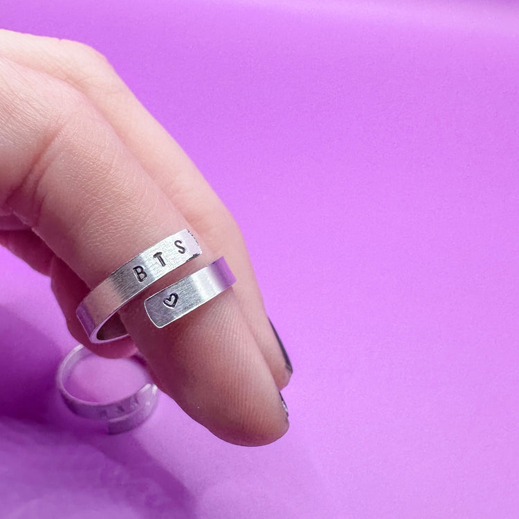 Custom Delicate Initial Silver Aluminum Wrap Ring Gift BTS Merch