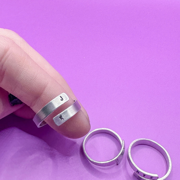 Custom Delicate Initial Silver Aluminum Wrap Ring Gift BTS Merch