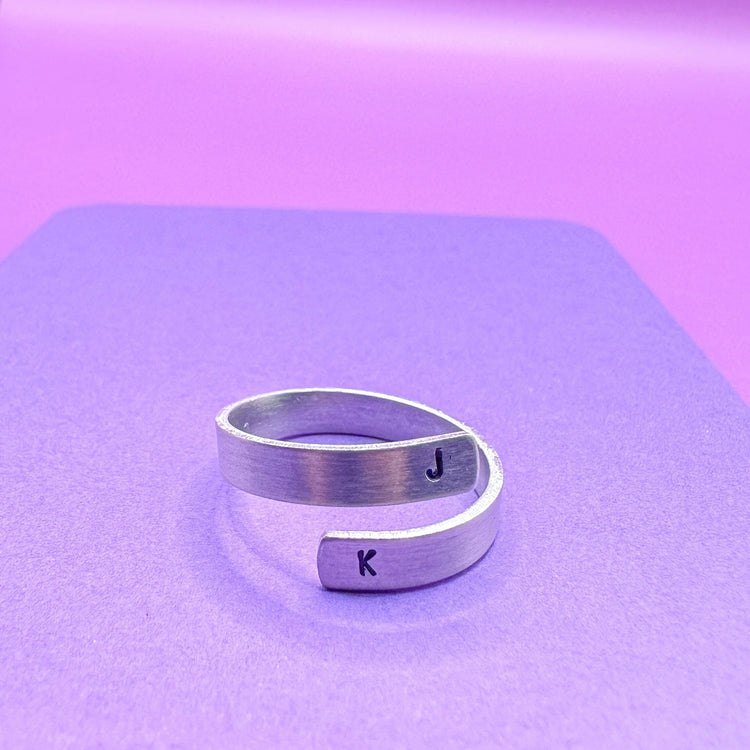 Custom Delicate Initial Silver Aluminum Wrap Ring Gift BTS Merch