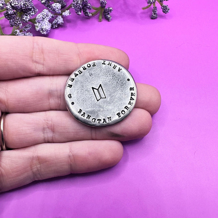 BTS Bangtan Forever ARMY Forever Pewter Pocket Pebbles, Worry Stone, Love Token ARMY Gift