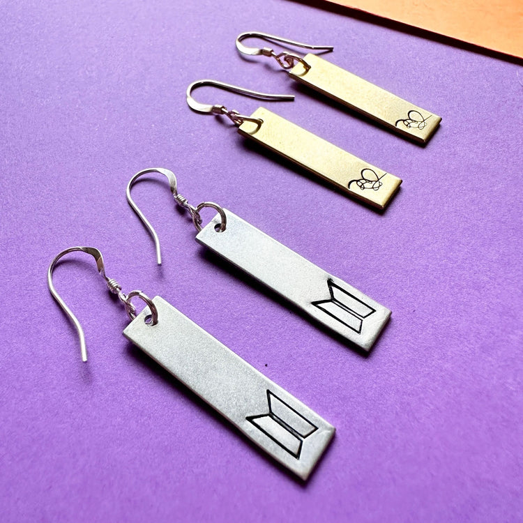 BTS Love Yourself Dangle Earrings Hand Stamped ARMY Gift BTS Logo