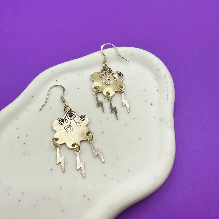 Rainy Days Dangle Hoop Earrings V Taehyung BTS Earring Cloud Lightning Bolt Hand Stamped Gift