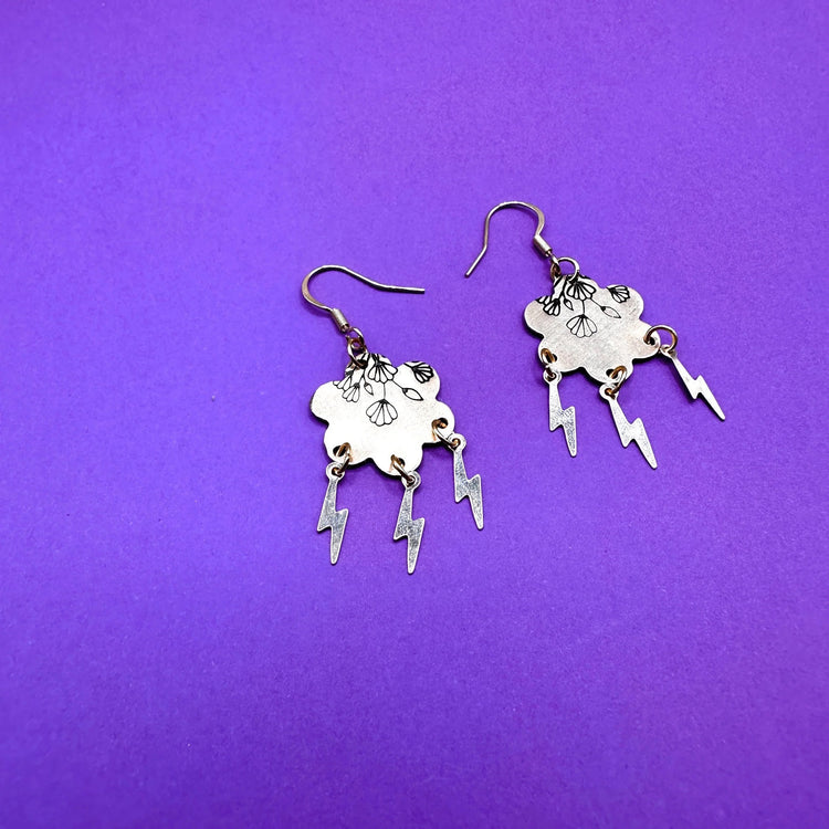 Rainy Days Dangle Hoop Earrings V Taehyung BTS Earring Cloud Lightning Bolt Hand Stamped Gift