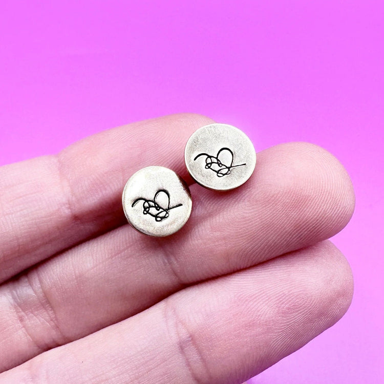 BTS Logo Love Yourself Heart Stud Earrings Hand Stamped Sterling Silver 14k Gold